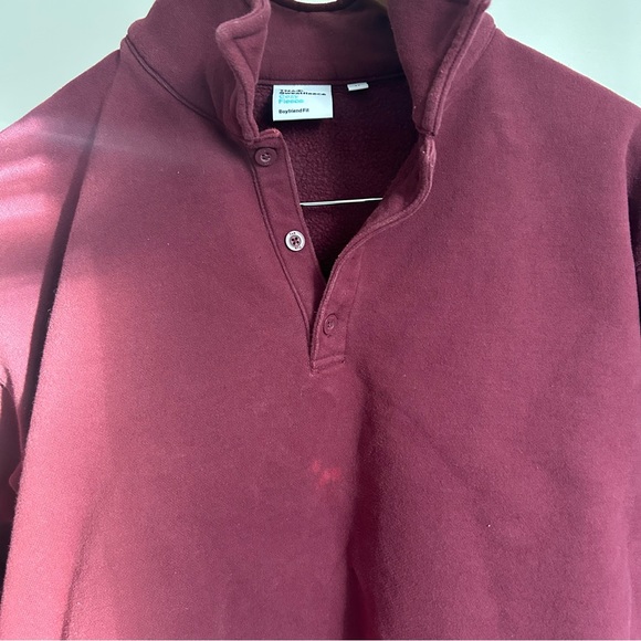 TNA Cozy Fleece Boyfriend Quarter Button Up Polo Crewneck Sweatshirt - Picture 4 of 5